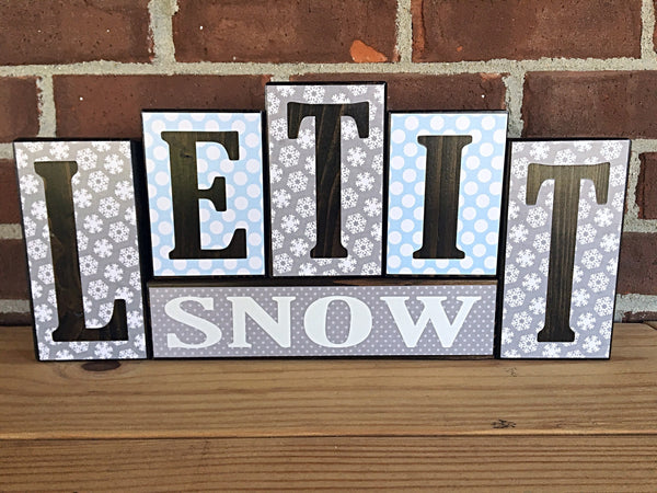 Happy Hanukkah and Let It Snow Reversible Letter Block Set, Rustic Wooden Holiday Decor for Shelf, Tabletop or Mantle