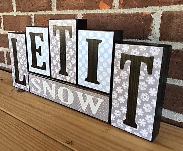 Happy Hanukkah and Let It Snow Reversible Letter Block Set, Rustic Wooden Holiday Decor for Shelf, Tabletop or Mantle