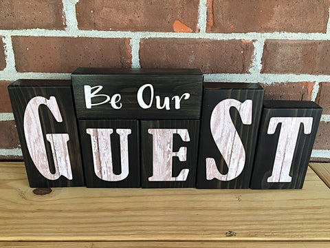 Be Our Guest Rustic Wooden Letter Block Set, Farmhouse Style Decor for Guest Bedroom or Entryway