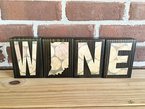 Indiana Wine Rustic Wooden Letter Block Set, Shelf or Bar Sign Decor