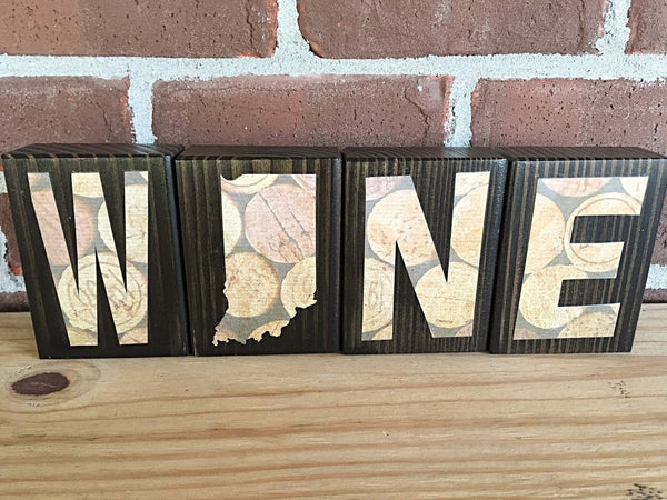 Indiana Wine Rustic Wooden Letter Block Set, Shelf or Bar Sign Decor