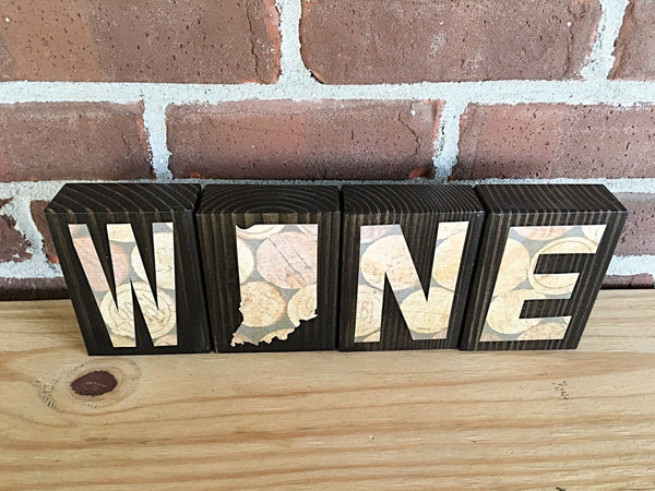 Indiana Wine Rustic Wooden Letter Block Set, Shelf or Bar Sign Decor