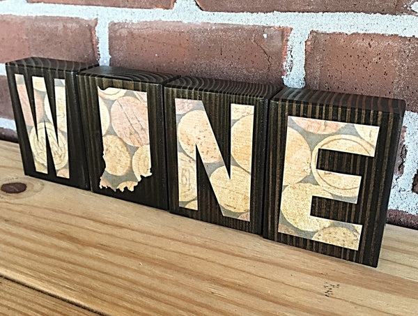 Indiana Wine Rustic Wooden Letter Block Set, Shelf or Bar Sign Decor