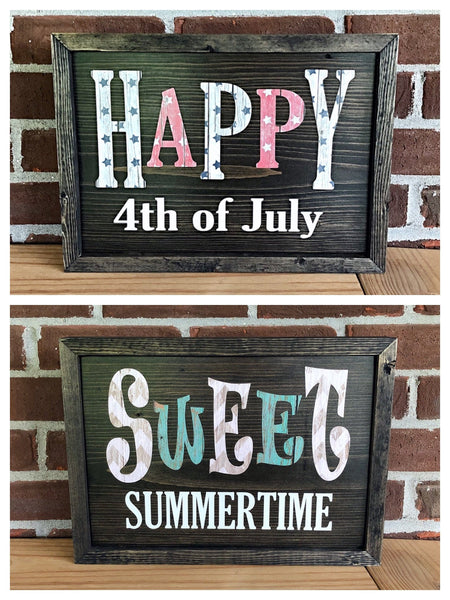 Reversible Happy 4th of July and Sweet Summertime Sign, Rustic Double Sided Holiday Decor