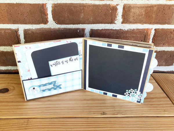 Premade Winter Scrapbook Photo Album,  6x6 Inch Handmade Scrapbook Ready for Photos