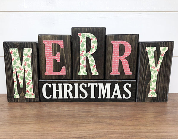 Reversible Merry Christmas and Happy Thanksgiving Letter Block Set for Mantle or Shelf Decor