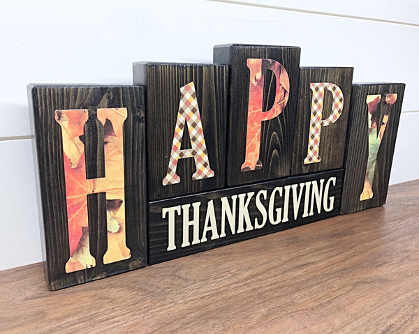 Reversible Merry Christmas and Happy Thanksgiving Letter Block Set for Mantle or Shelf Decor