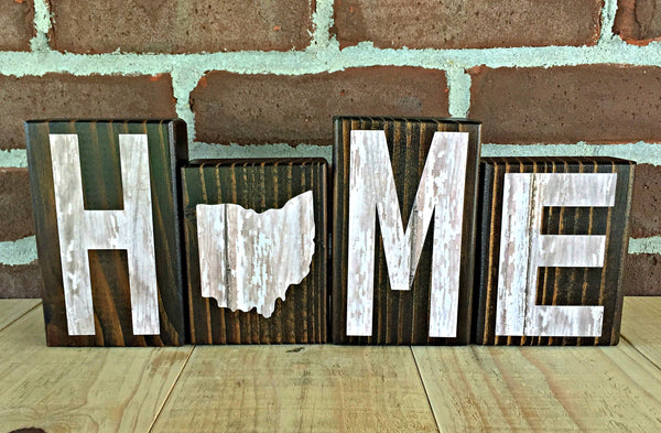 Ohio Home Rustic Wooden Letter Block Set, Farmhouse Style Decor for Shelf, Mantle or Tabletop