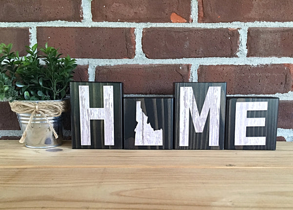 Idaho Home Rustic Wooden Letter Block Set, Farmhouse Style Decor for Shelf, Mantle Tabletop