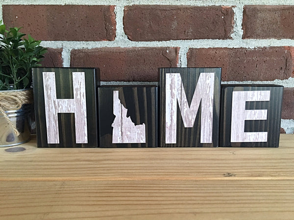 Idaho Home Rustic Wooden Letter Block Set, Farmhouse Style Decor for Shelf, Mantle Tabletop