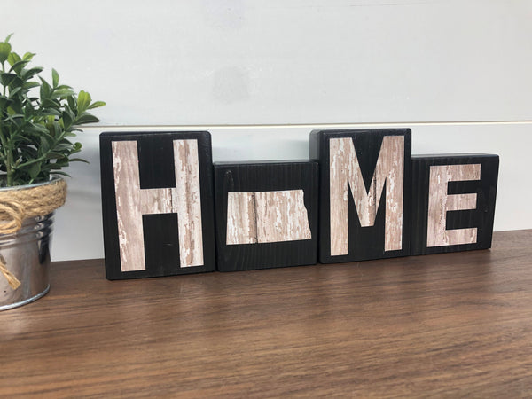 North Dakota Home Rustic Wooden Letter Block Set, Farmhouse Style Decor for Shelf, Mantle or Tabletop