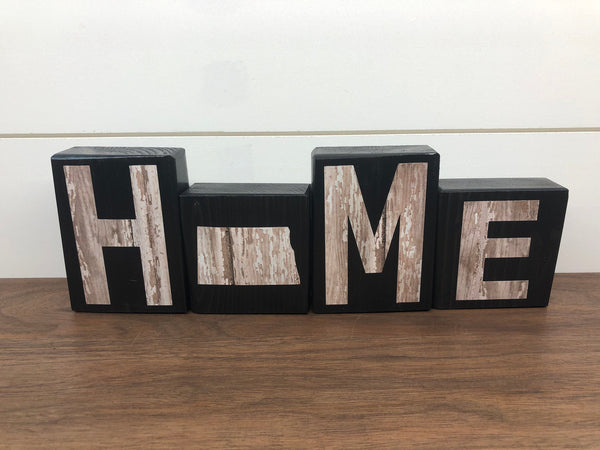 North Dakota Home Rustic Wooden Letter Block Set, Farmhouse Style Decor for Shelf, Mantle or Tabletop