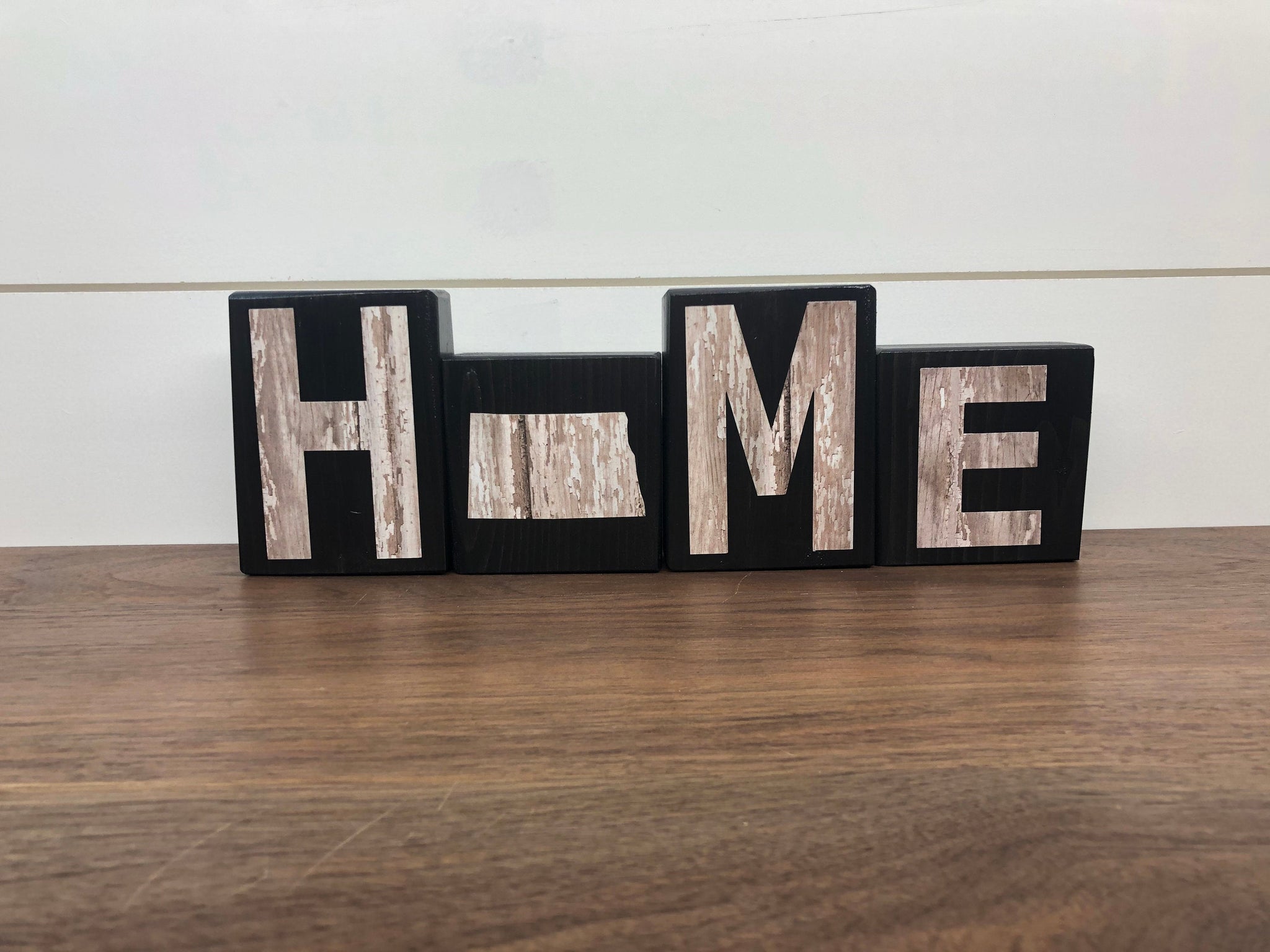 North Dakota Home Rustic Wooden Letter Block Set, Farmhouse Style Decor for Shelf, Mantle or Tabletop