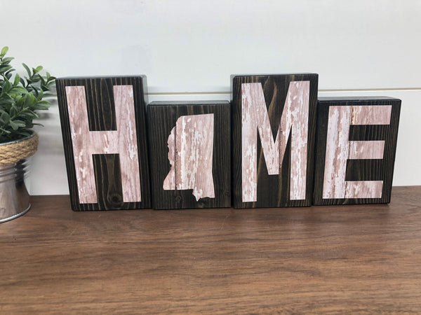 Mississippi Home Rustic Wooden Letter Block Set, Farmhouse Style Decor for Shelf, Mantle or Tabletop