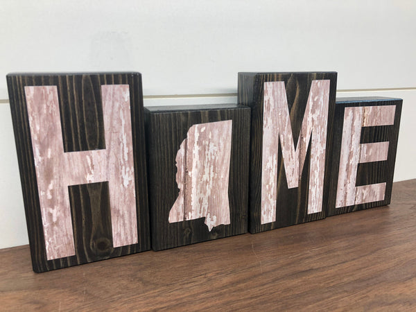 Mississippi Home Rustic Wooden Letter Block Set, Farmhouse Style Decor for Shelf, Mantle or Tabletop