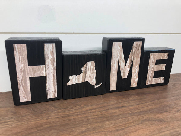 New York Home Rustic Wooden Letter Block Set, Farmhouse Style Decor for Shelf, Mantle or Tabletop