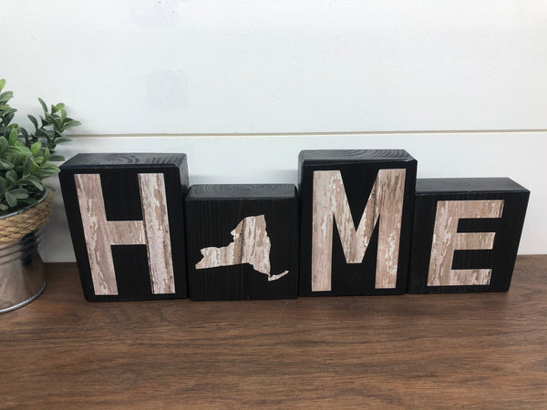 New York Home Rustic Wooden Letter Block Set, Farmhouse Style Decor for Shelf, Mantle or Tabletop