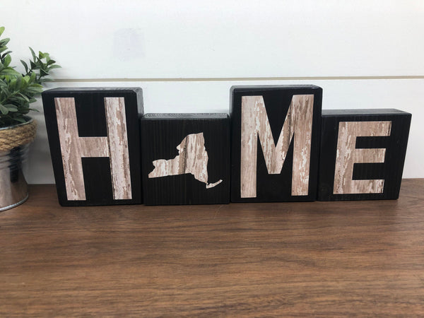 New York Home Rustic Wooden Letter Block Set, Farmhouse Style Decor for Shelf, Mantle or Tabletop