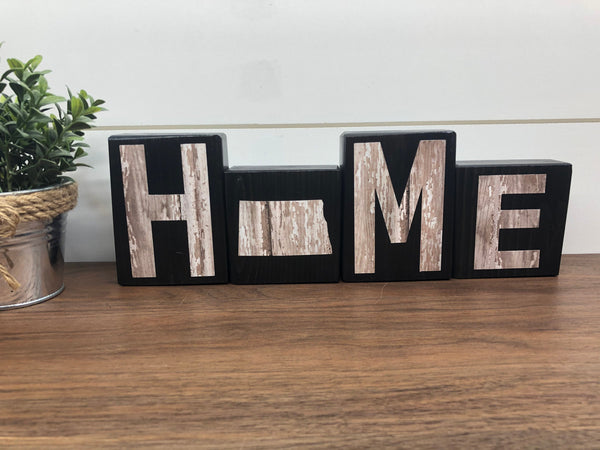 North Dakota Home Rustic Wooden Letter Block Set, Farmhouse Style Decor for Shelf, Mantle or Tabletop