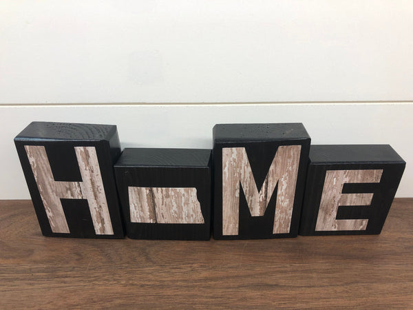 North Dakota Home Rustic Wooden Letter Block Set, Farmhouse Style Decor for Shelf, Mantle or Tabletop