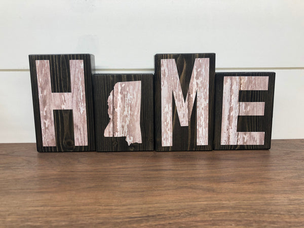 Mississippi Home Rustic Wooden Letter Block Set, Farmhouse Style Decor for Shelf, Mantle or Tabletop