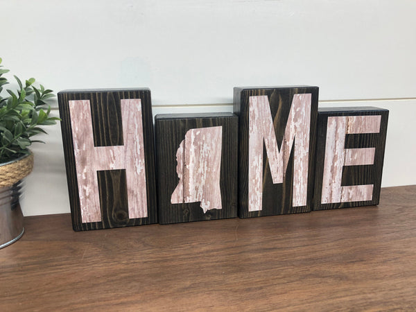 Mississippi Home Rustic Wooden Letter Block Set, Farmhouse Style Decor for Shelf, Mantle or Tabletop