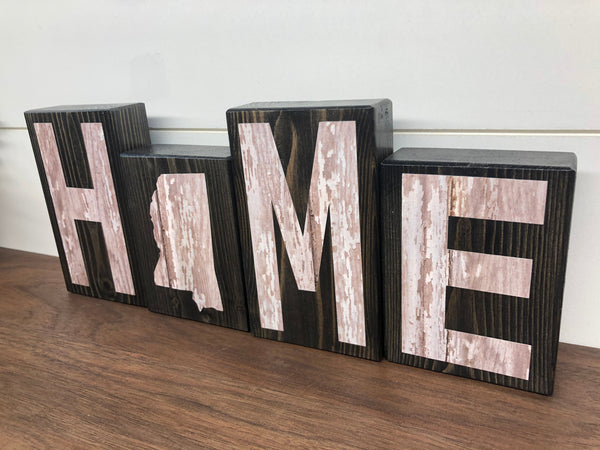 Mississippi Home Rustic Wooden Letter Block Set, Farmhouse Style Decor for Shelf, Mantle or Tabletop