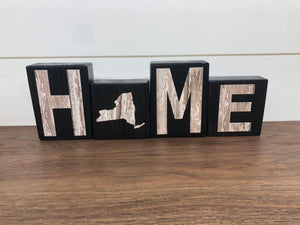 New York Home Rustic Wooden Letter Block Set, Farmhouse Style Decor for Shelf, Mantle or Tabletop