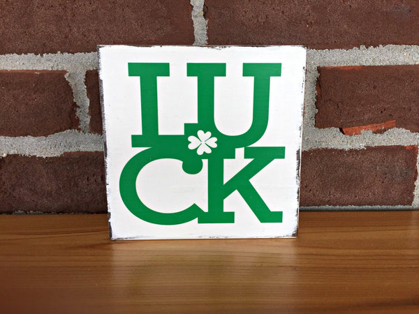 Love and Luck Reversible Block Sign, Rustic Wooden Valentine's and St. Patrick's Day Shelf Decor