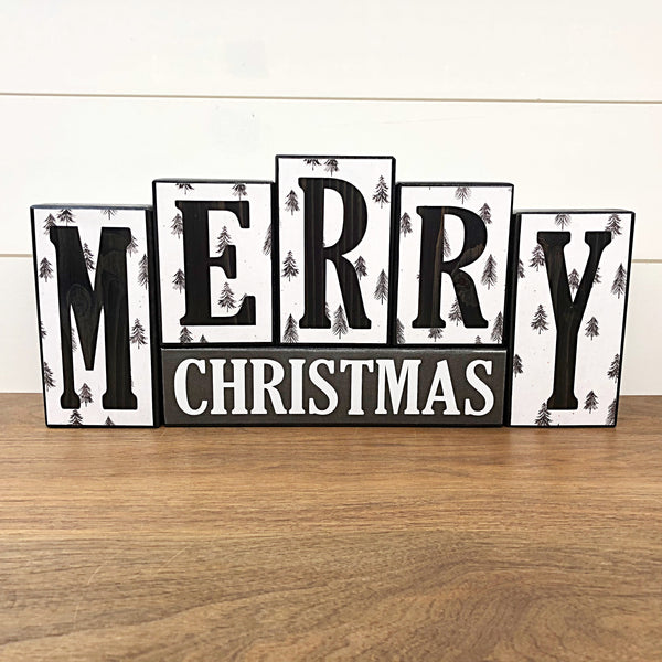 Reversible Black and White Christmas and Winter Letter Block Set Modern Farmhouse Decor for Shelf, Table or Mantle