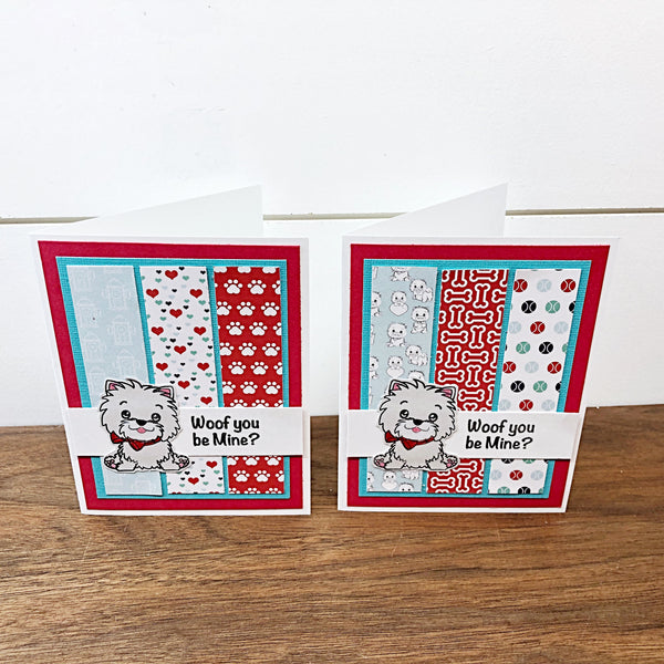 Cute Happy Valentine's Day Card Set  of 6,  Dog Themed Handmade Note Cards