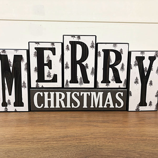 Reversible Black and White Christmas and Winter Letter Block Set Modern Farmhouse Decor for Shelf, Table or Mantle