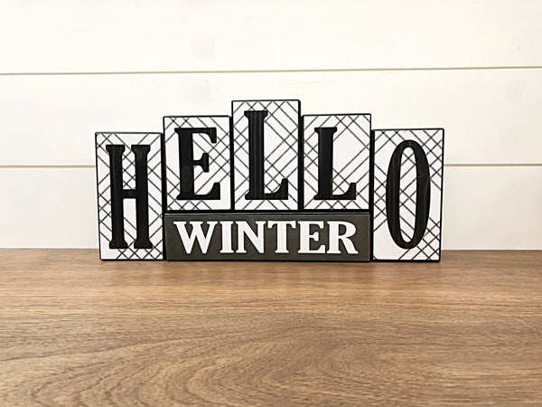 Reversible Black and White Christmas and Winter Letter Block Set Modern Farmhouse Decor for Shelf, Table or Mantle