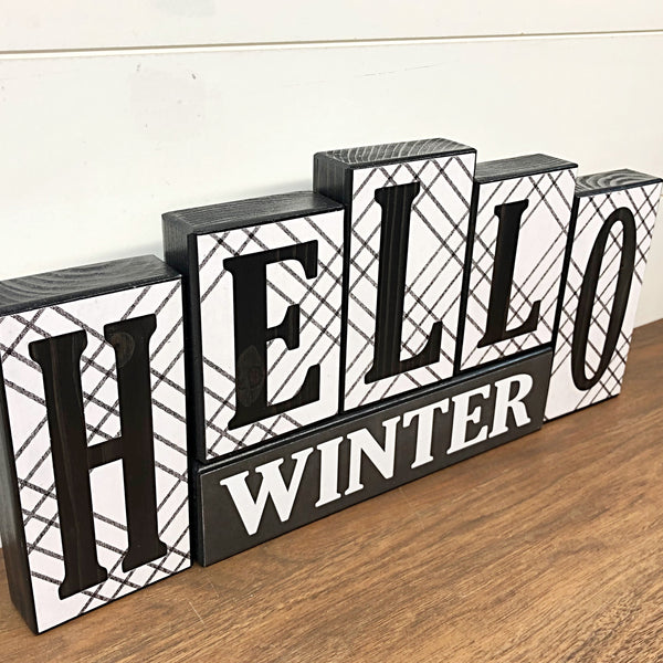 Reversible Black and White Christmas and Winter Letter Block Set Modern Farmhouse Decor for Shelf, Table or Mantle