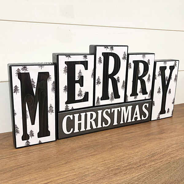 Reversible Black and White Christmas and Winter Letter Block Set Modern Farmhouse Decor for Shelf, Table or Mantle