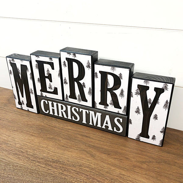 Reversible Black and White Christmas and Winter Letter Block Set Modern Farmhouse Decor for Shelf, Table or Mantle